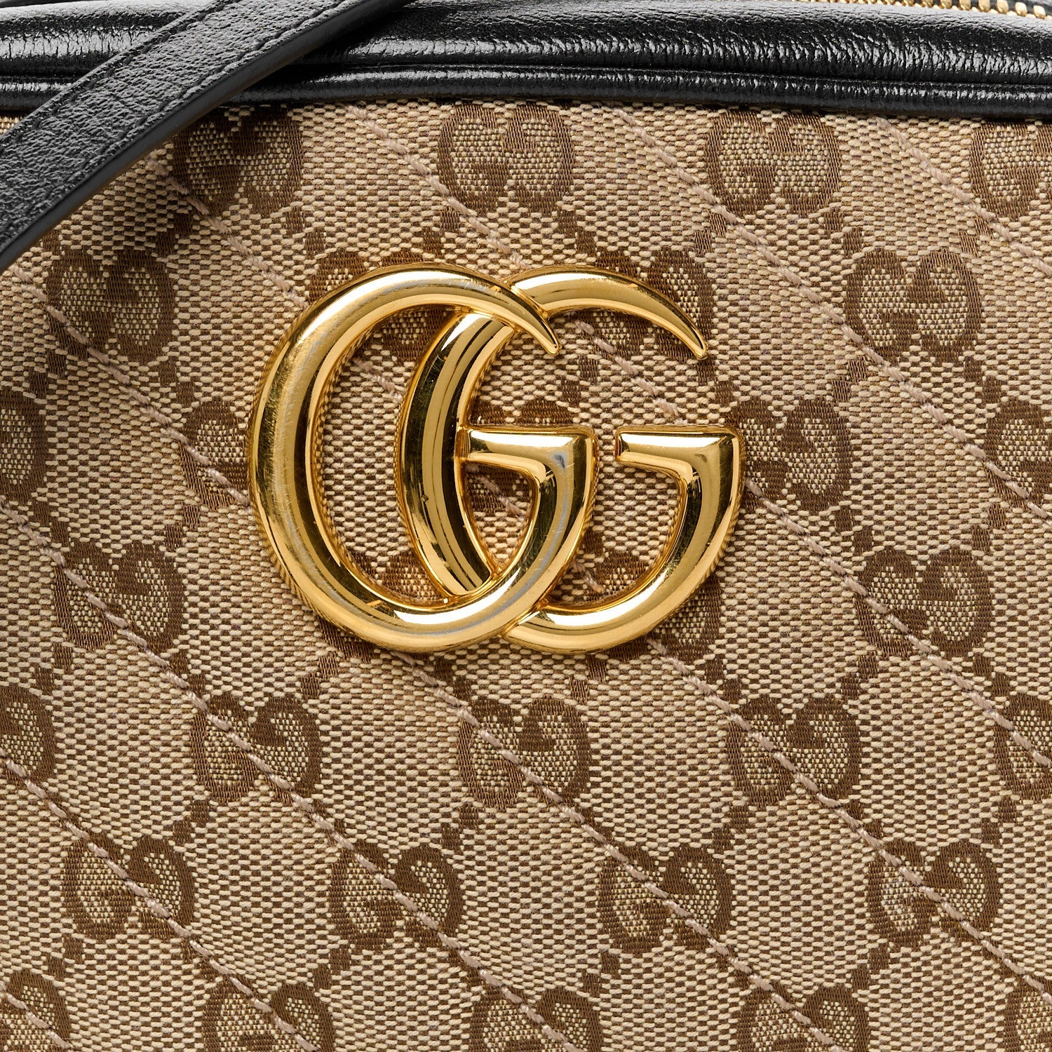 Monogram Matelasse Diagonal Small GG Marmont Chain Shoulder Bag Beige Black