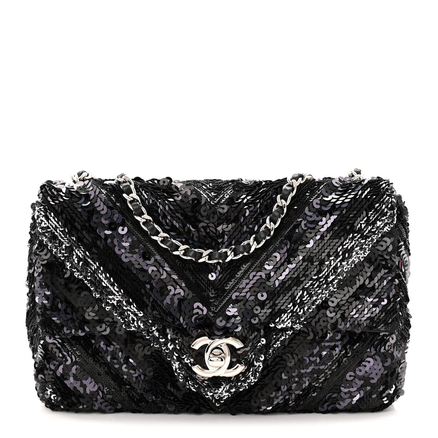 Sequins Chevron Mini Rectangular Flap Black