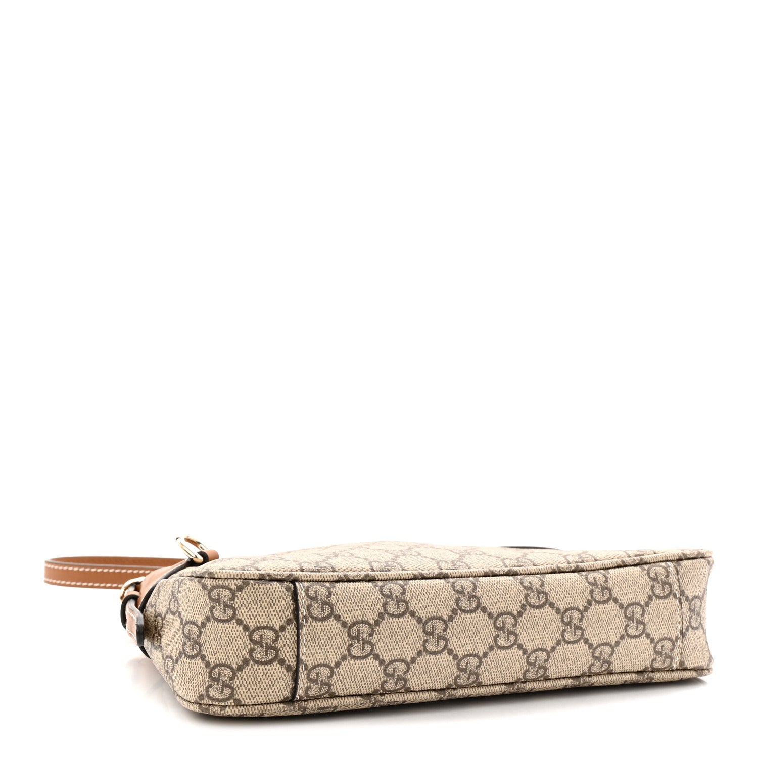 GG Supreme Monogram Textured Calfskin Small Emblem Shoulder Bag Beige Dark Brown