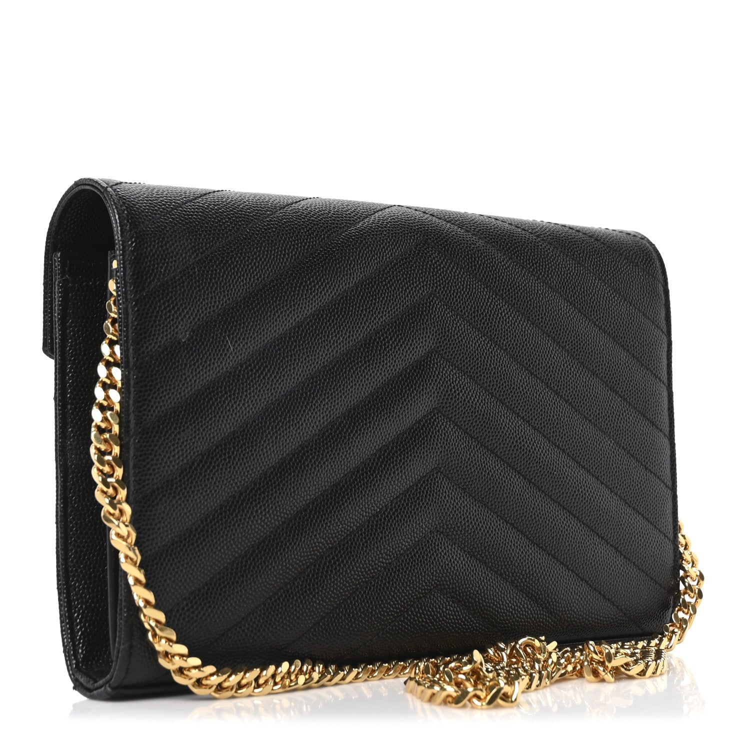 Grain De Poudre Matelasse Chevron Monogram Chain Wallet Black