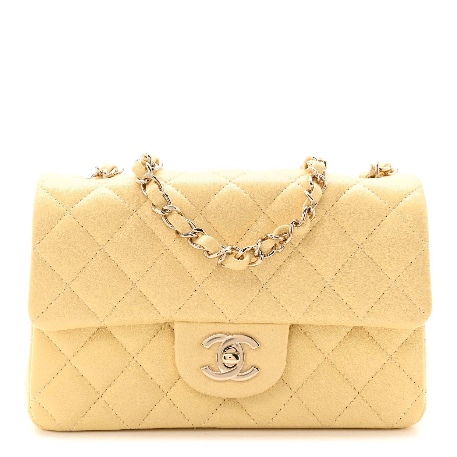 Lambskin Quilted Mini Rectangular Flap Yellow