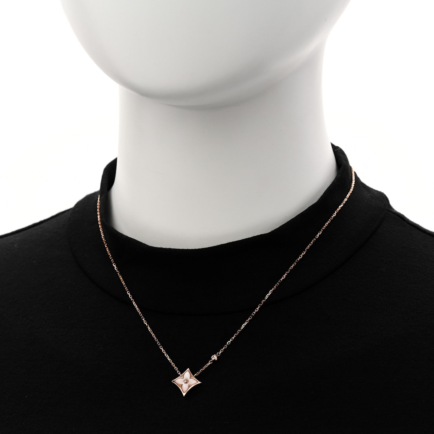 18K Pink Gold Diamond Pink Mother of Pearl Color Blossom BB Star Pendant Necklace