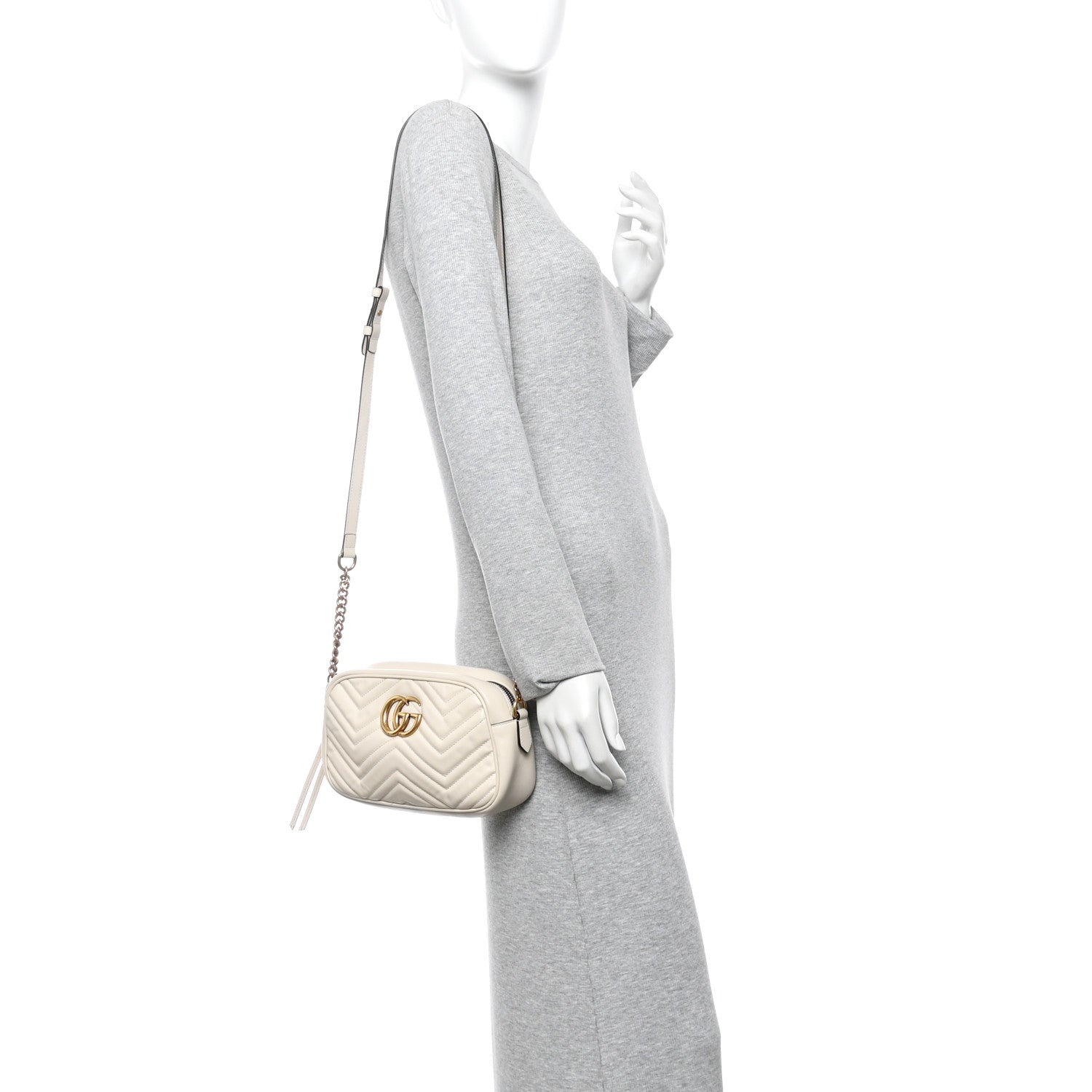 Calfskin Matelasse Small GG Marmont Chain Shoulder Bag White