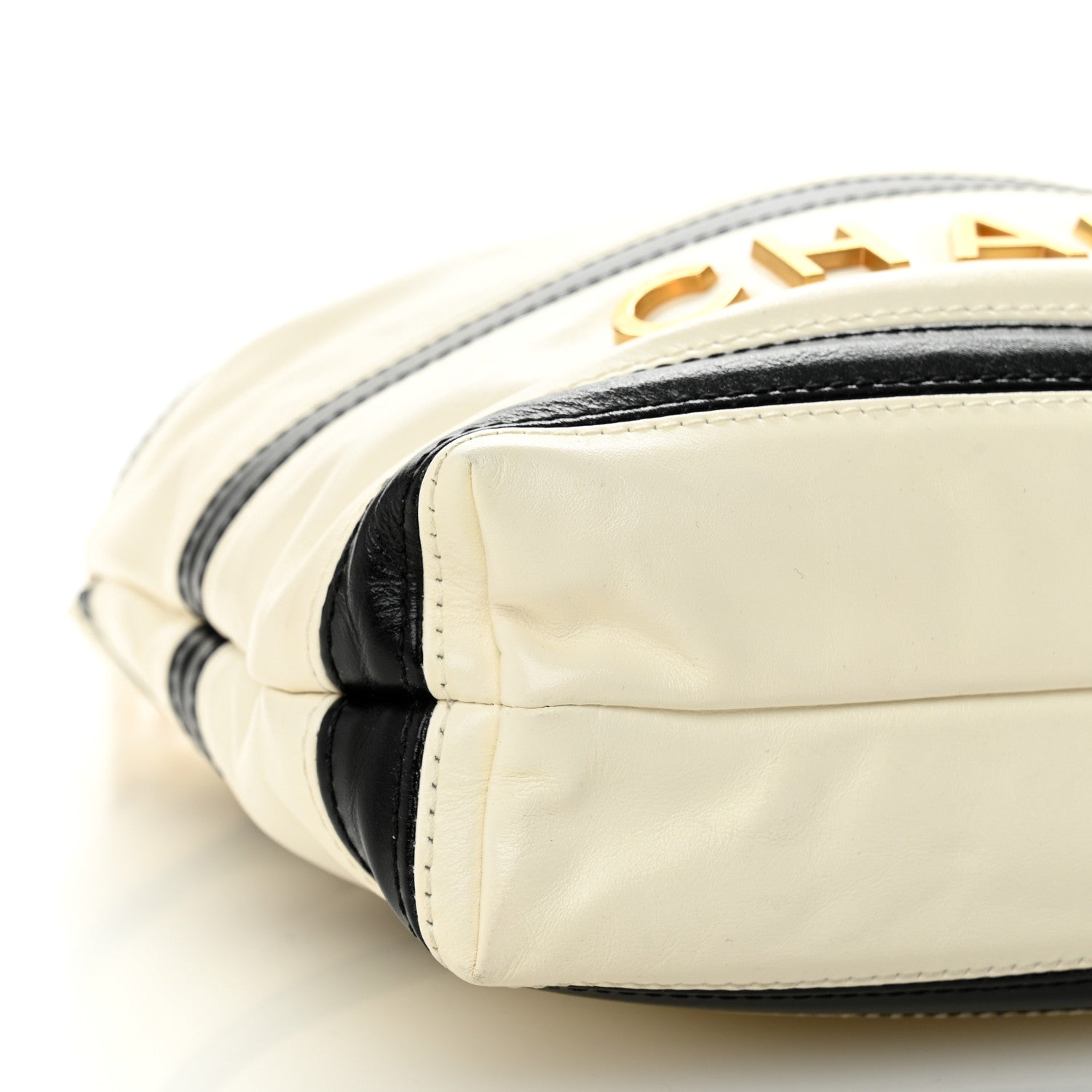 Shiny Calfskin Striped Mini Chanel 22 White Black