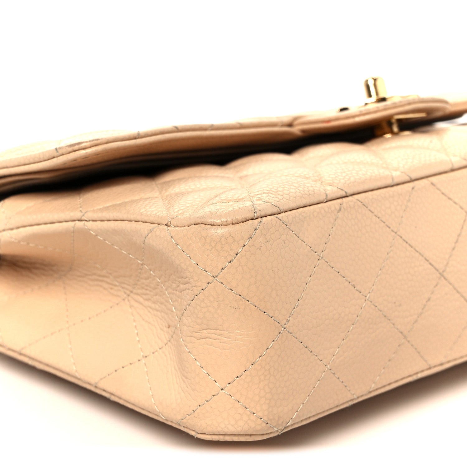 Caviar Quilted Medium Double Flap Beige