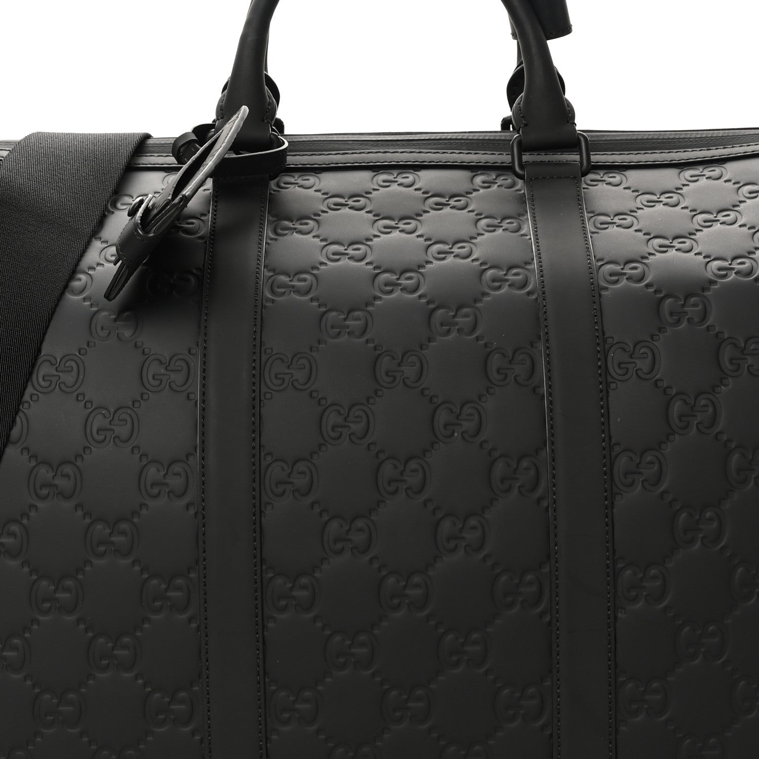 Rubber Effect GG Embossed Large Duffle Bag Black