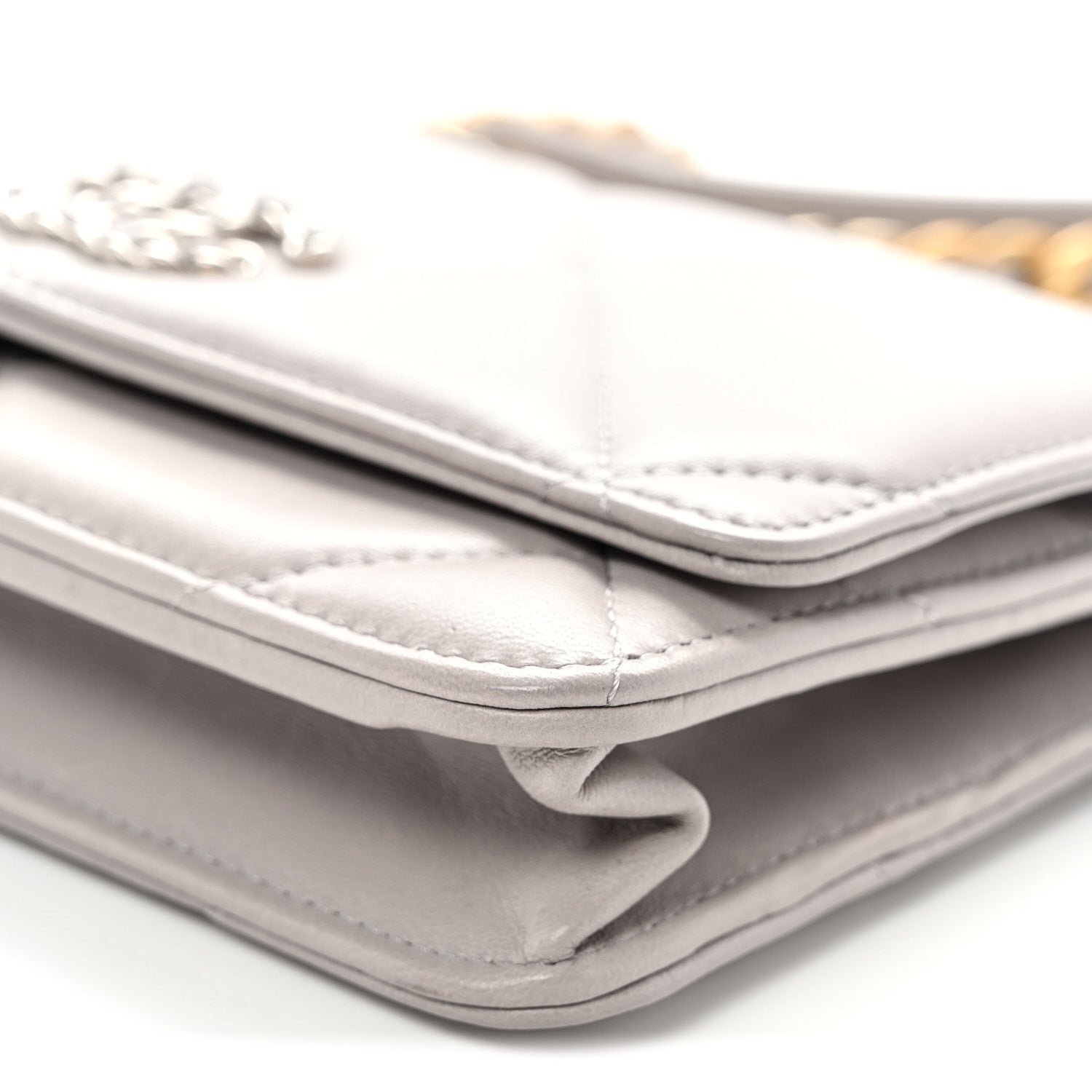 Lambskin Quilted Chanel 19 Wallet On Chain WOC Grey