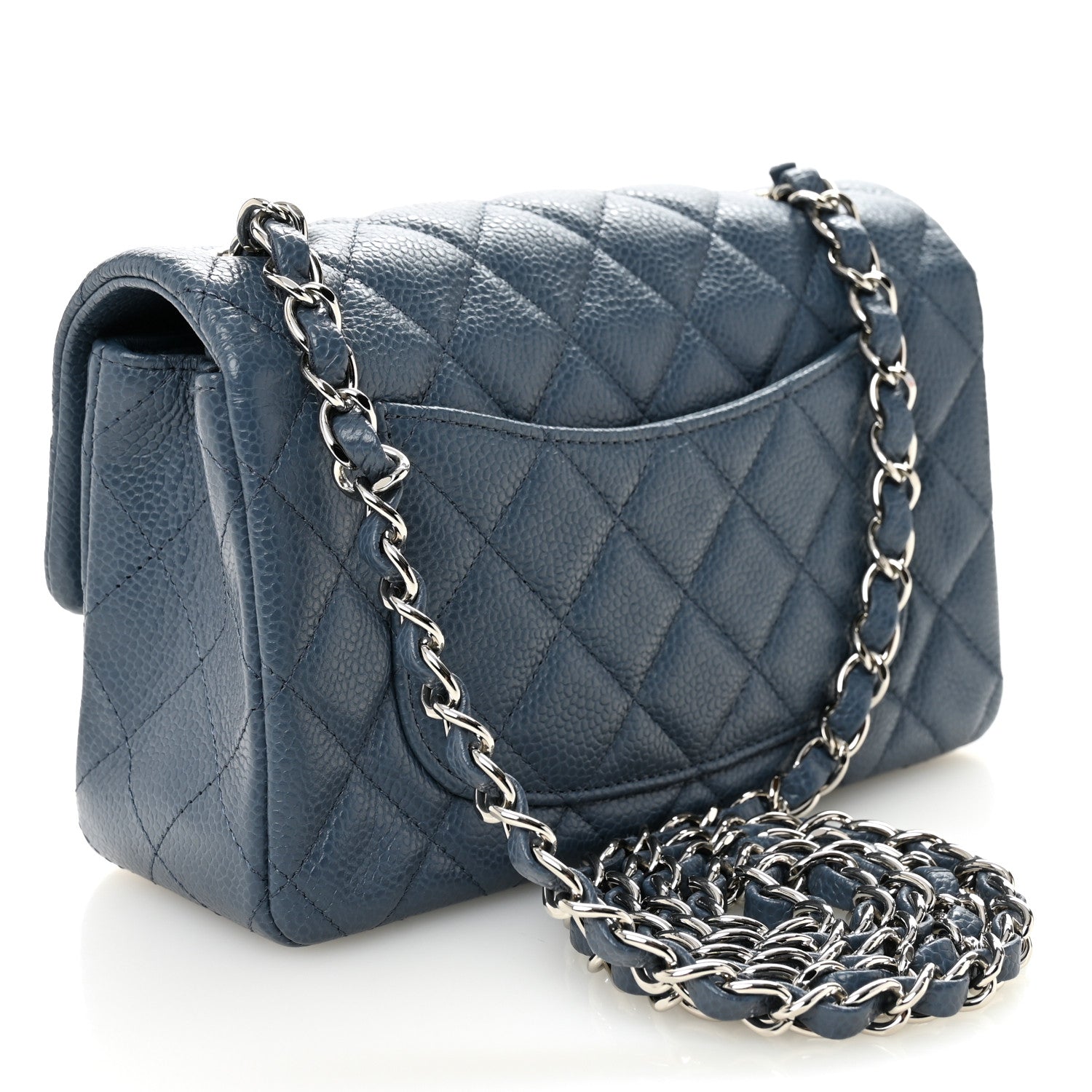 Caviar Quilted Mini Rectangular Flap Blue