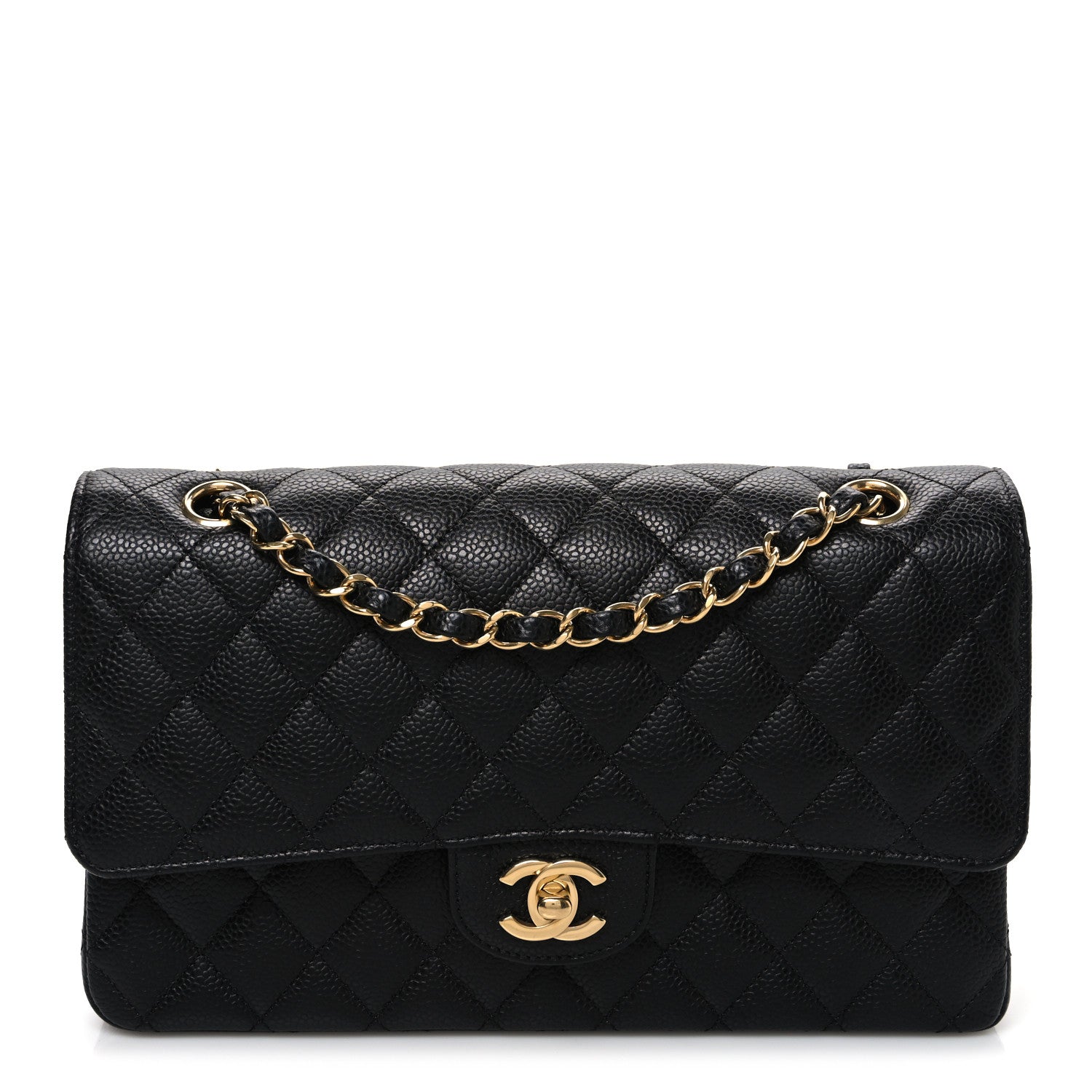 Caviar Quilted Medium Double Flap Black