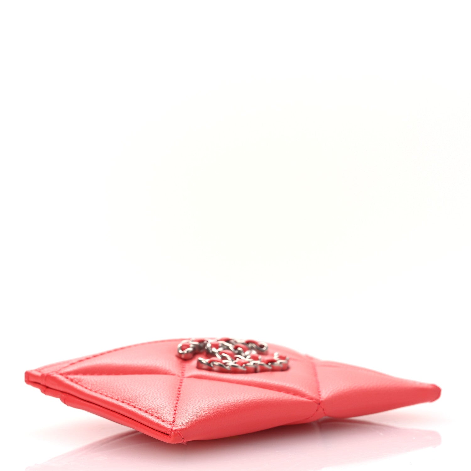 Lambskin Quilted Chanel 19 Card Holder Dark Pink