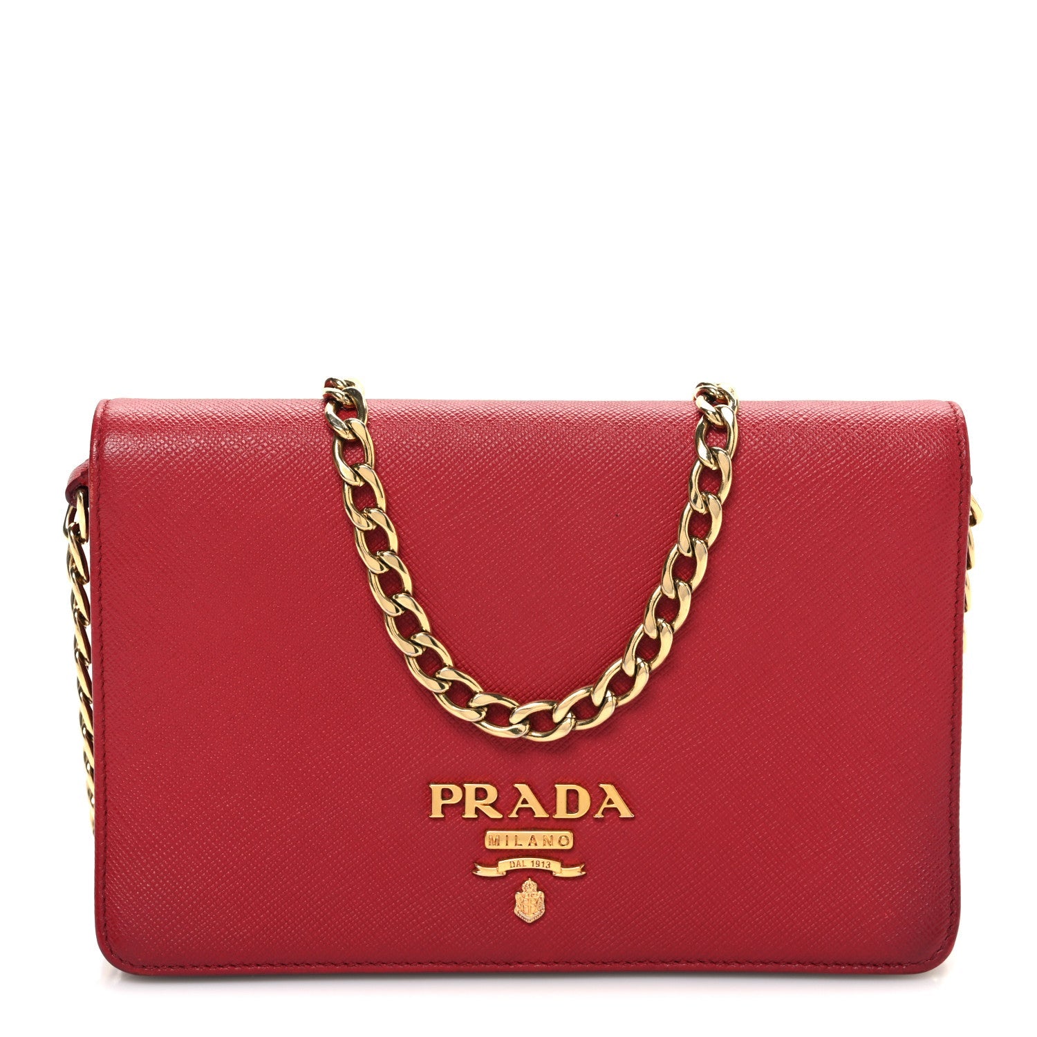Saffiano Lux Chain Wallet Fuoco