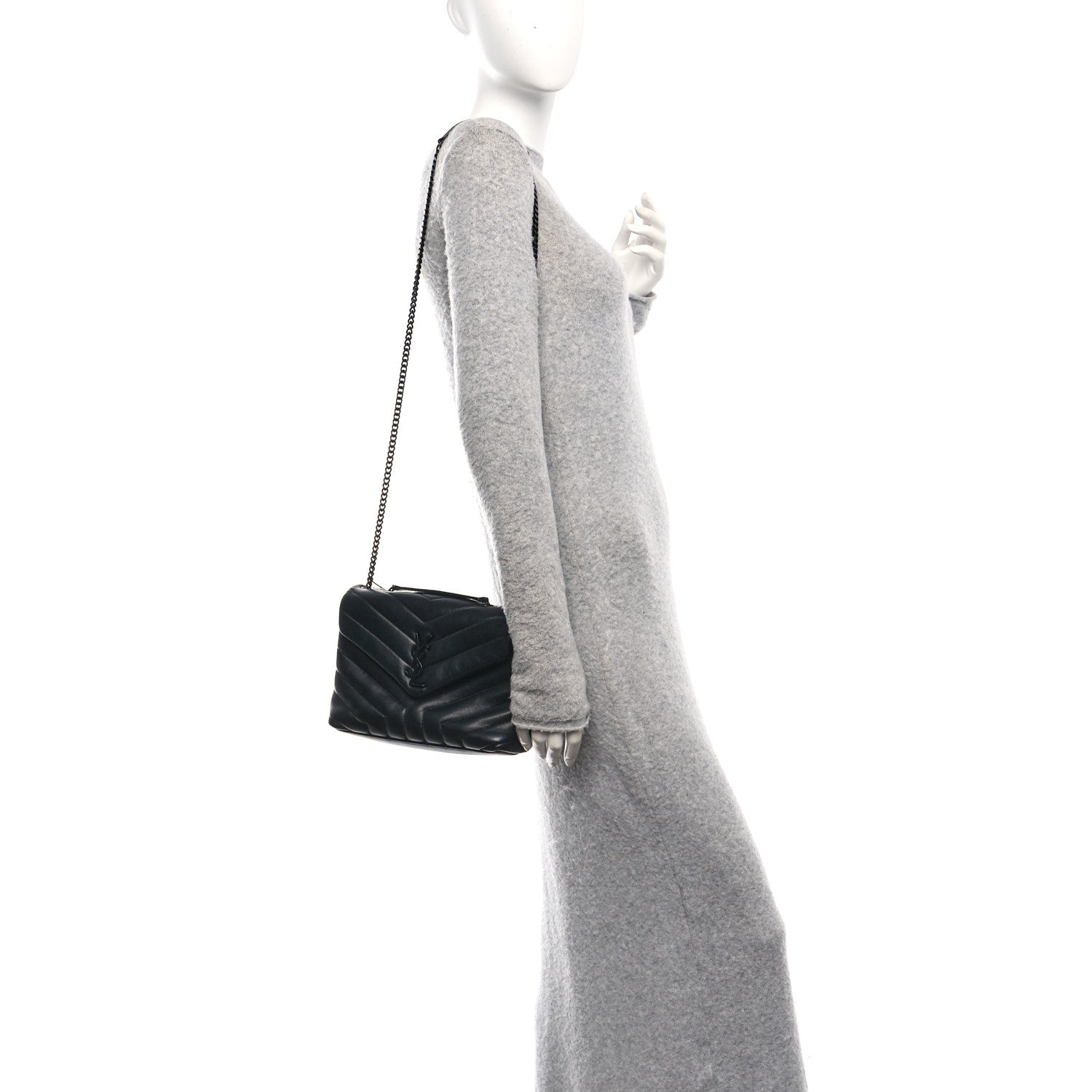 Calfskin Y Quilted Monogram Monochrome Small Loulou Chain Satchel Black