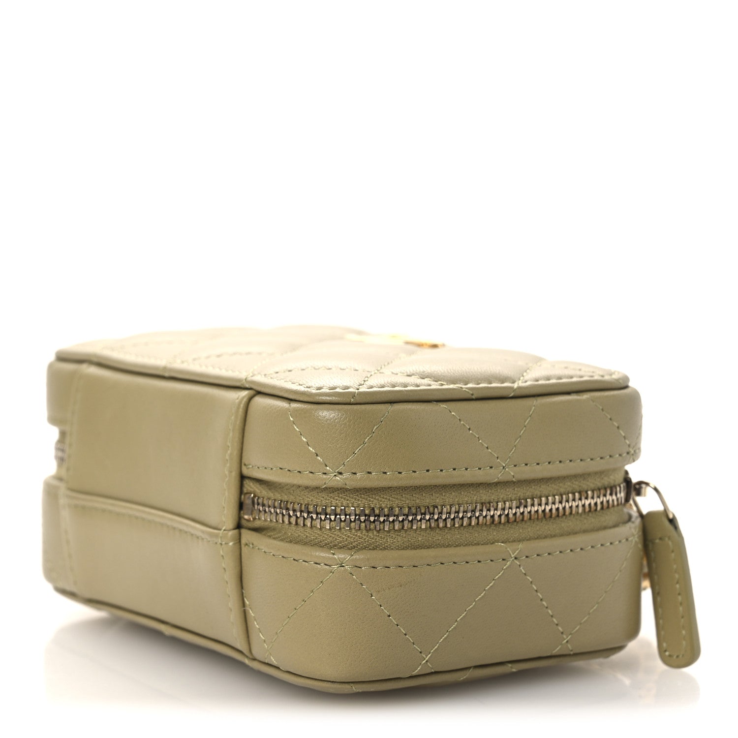 Lambskin Quilted Chain Top Handle Mini Vanity Case Light Green