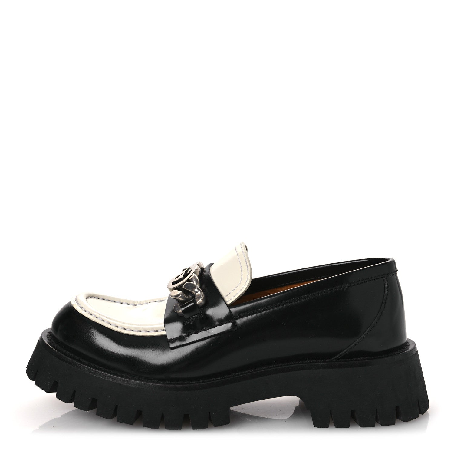 Cordovan Lux Womens Interlocking G Platform Lug Sole Loafers 36 Black Off White