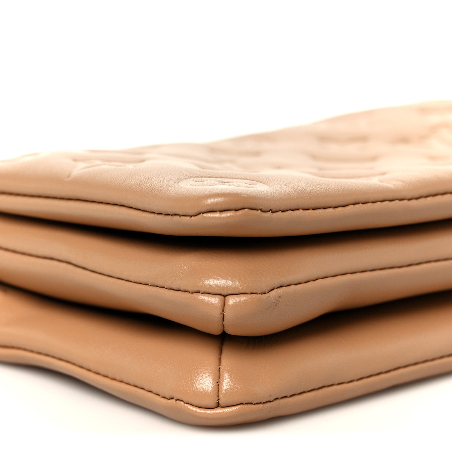 Lambskin Embossed Monogram Pochette Coussin Camel