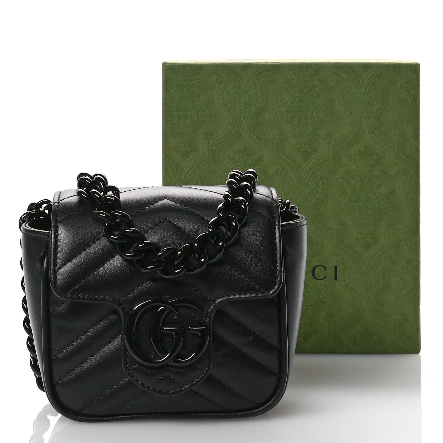 Calfskin Matelasse Monochrome GG Marmont Chain Mini Belt Bag Black
