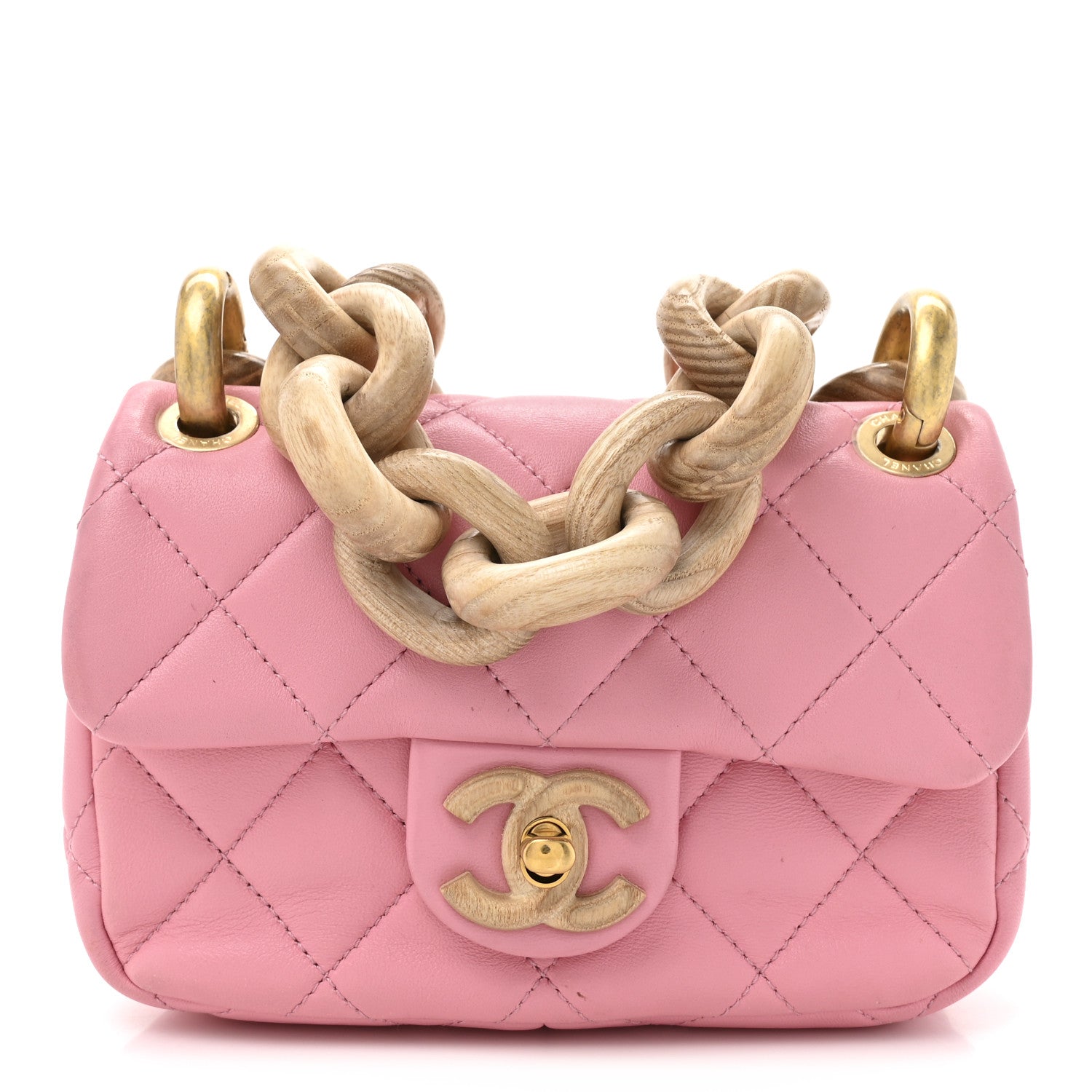 Lambskin Wenge Quilted Mini Fashion Wood Square Flap Pink