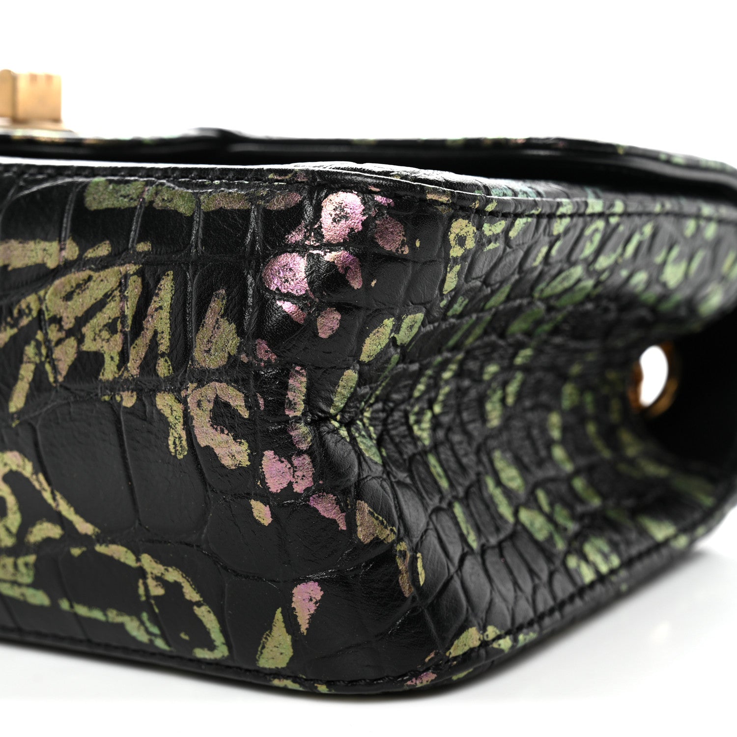 Calfskin Crocodile Embossed Graffiti 2.55 Mini Cocodile Reissue Flap Black Pink