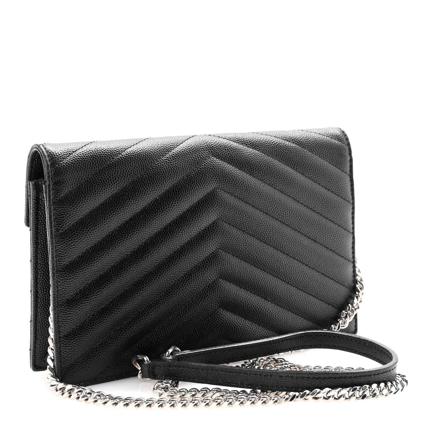 Grain De Poudre Matelasse Chevron Monogram Envelope Chain Wallet Black