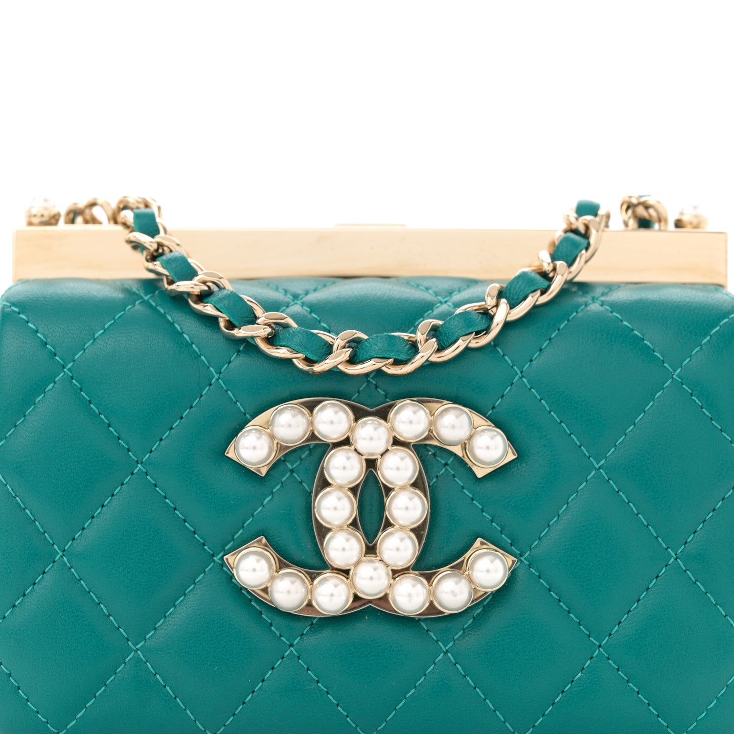 Lambskin Quilted Pearl CC Vanity Case Turquoise
