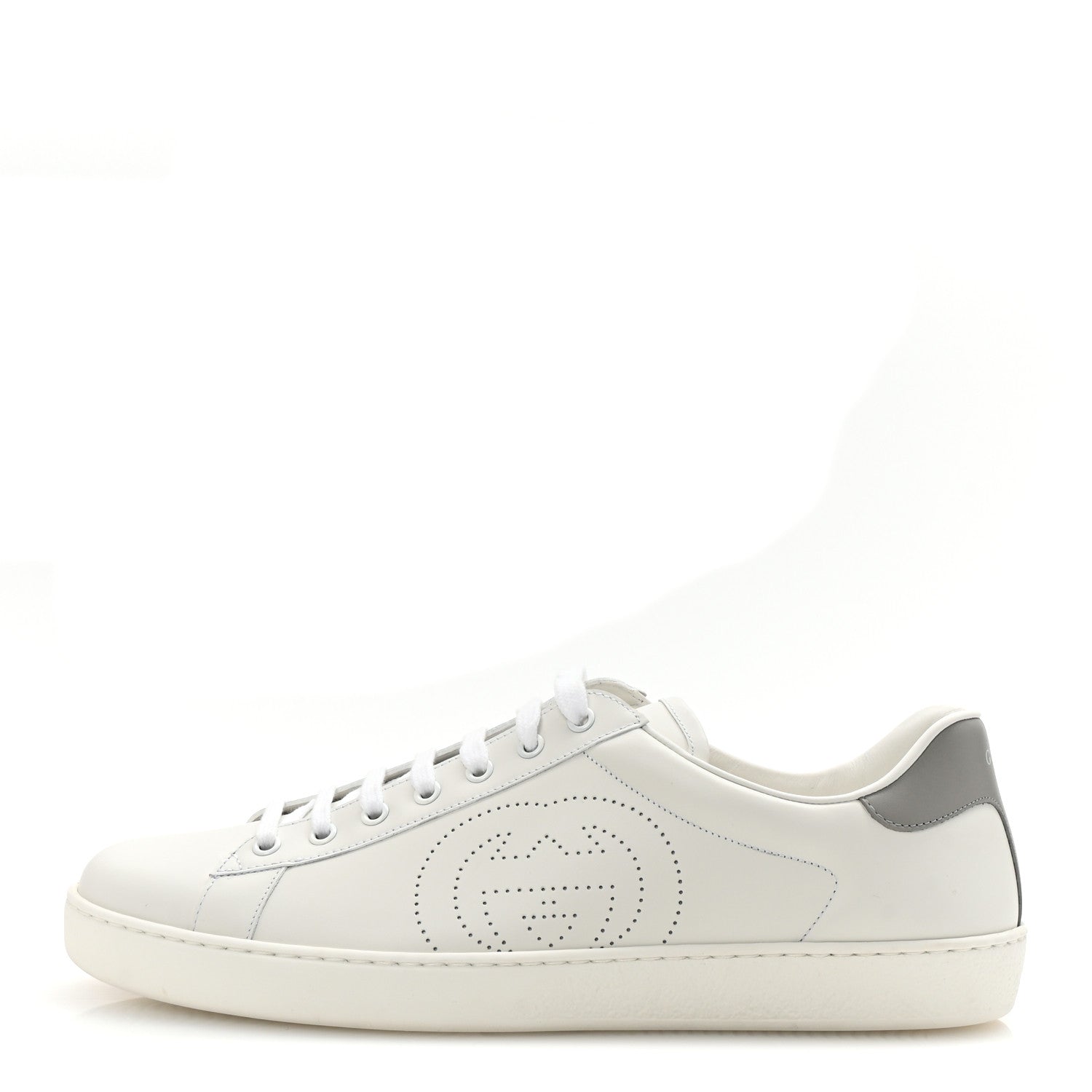 Calfskin Interlocking G Perforated Mens Ace Sneakers 12 White Grey Sky