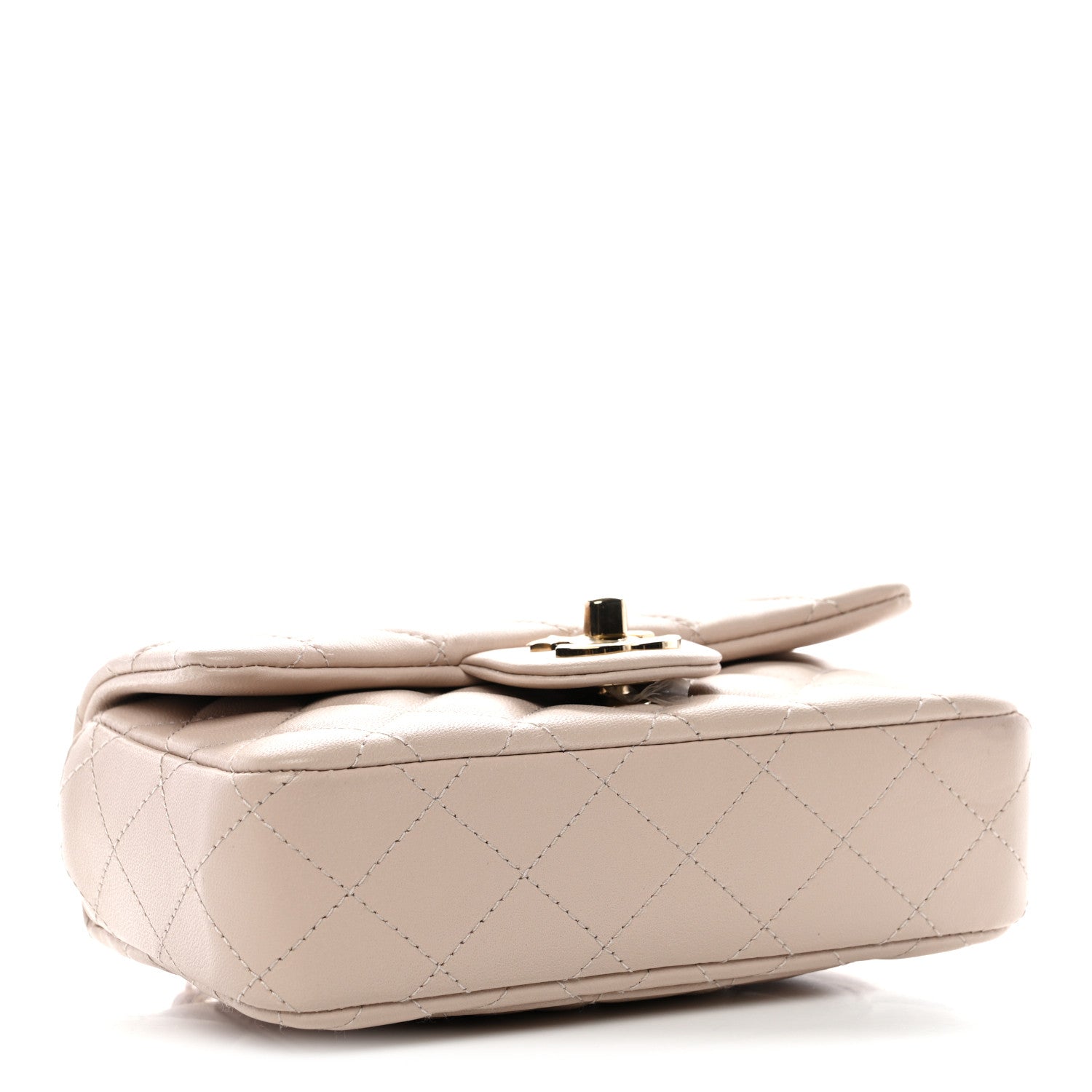 Lambskin Quilted Mini Rectangular Flap Beige