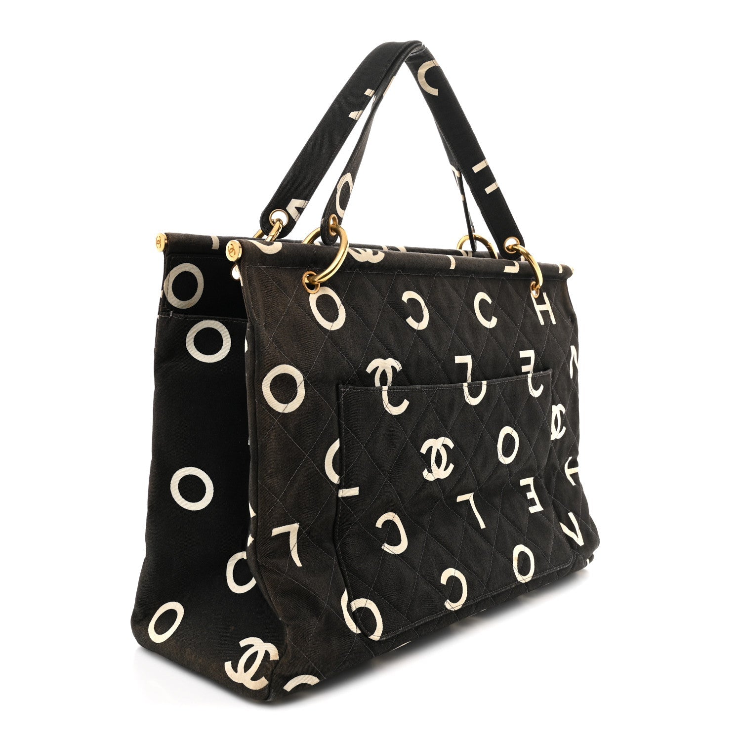 Canvas Printed Quilted Logo Tote Black White