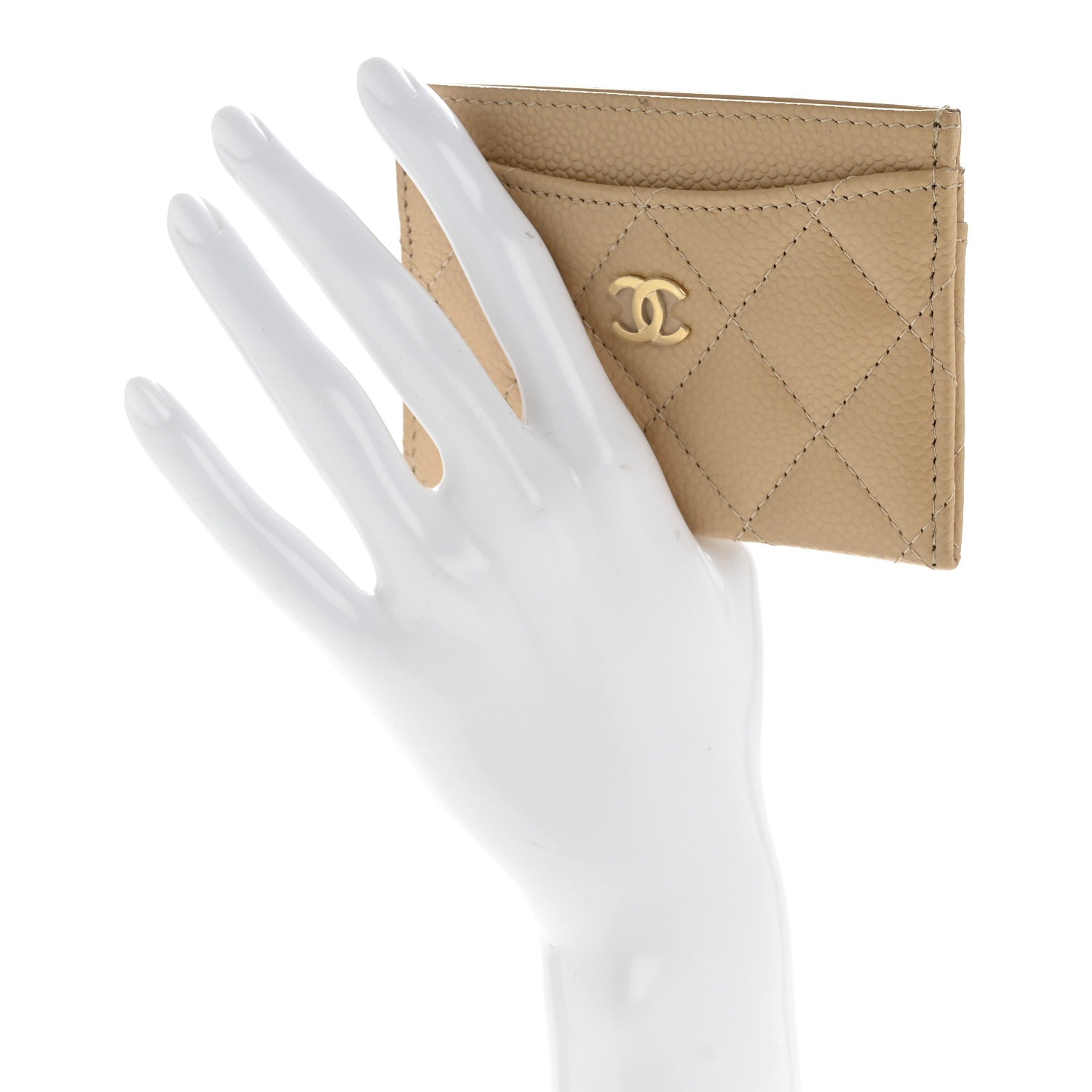 Caviar Quilted Card Holder Beige