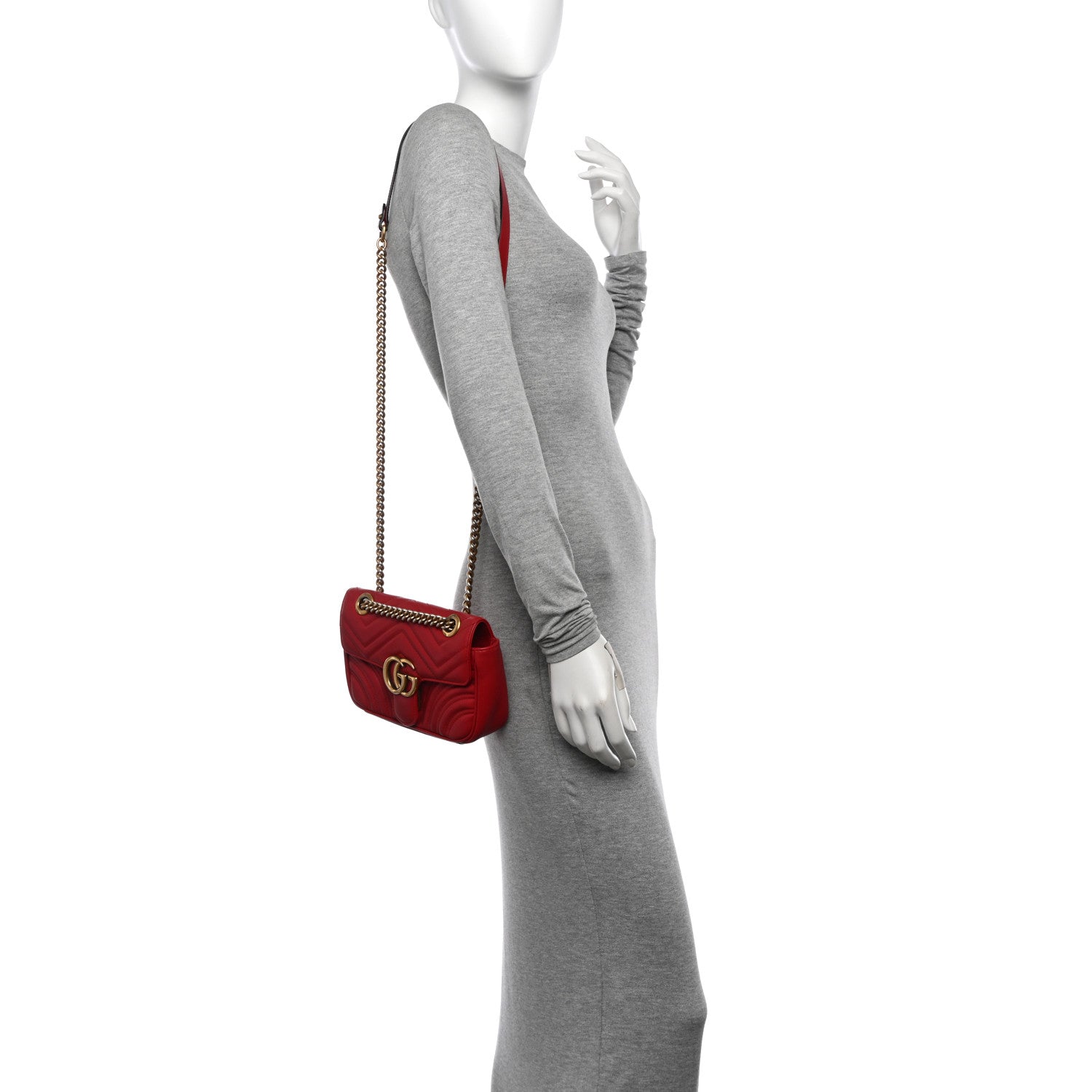Calfskin Matelasse Small GG Marmont Shoulder Bag Hibiscus Red