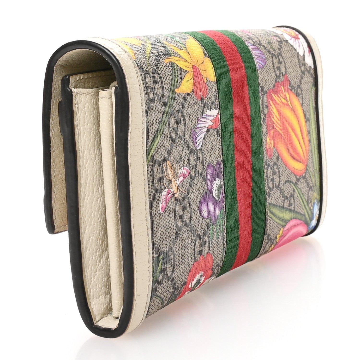 GG Supreme Monogram Flora Web Ophidia Continental Wallet White