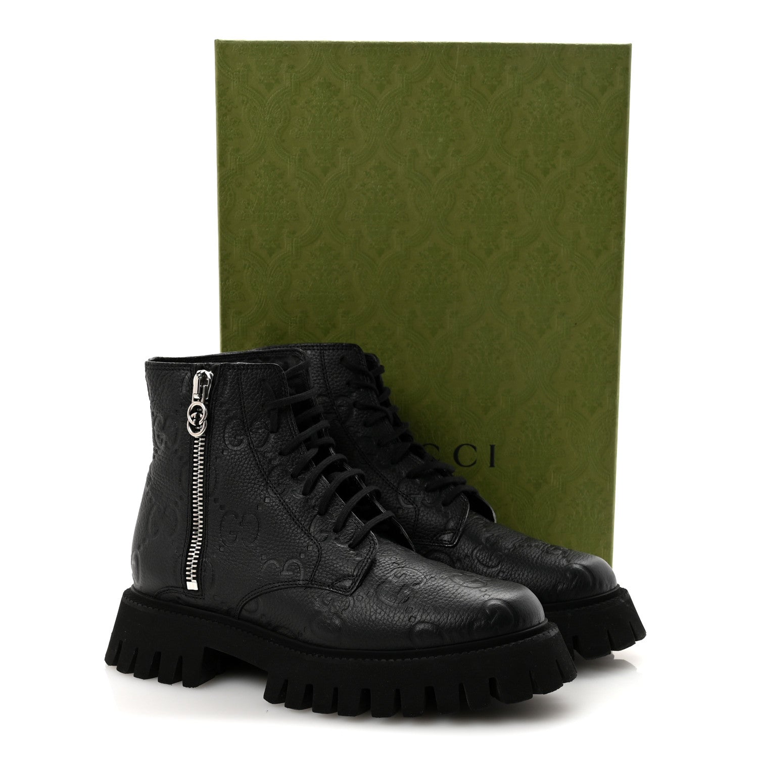 Calfskin Embossed Monogram Mens Lace Up Ankle Boots 7 Black