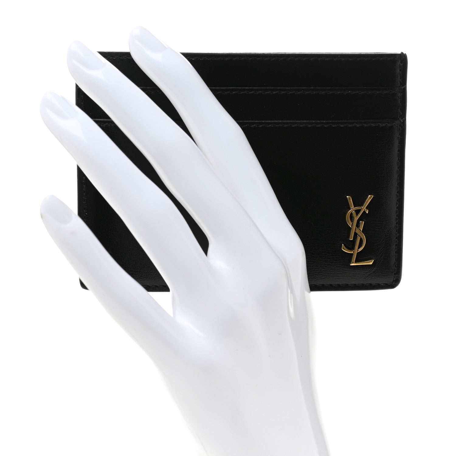 Calfskin Tiny Cassandre Credit Card Case Black