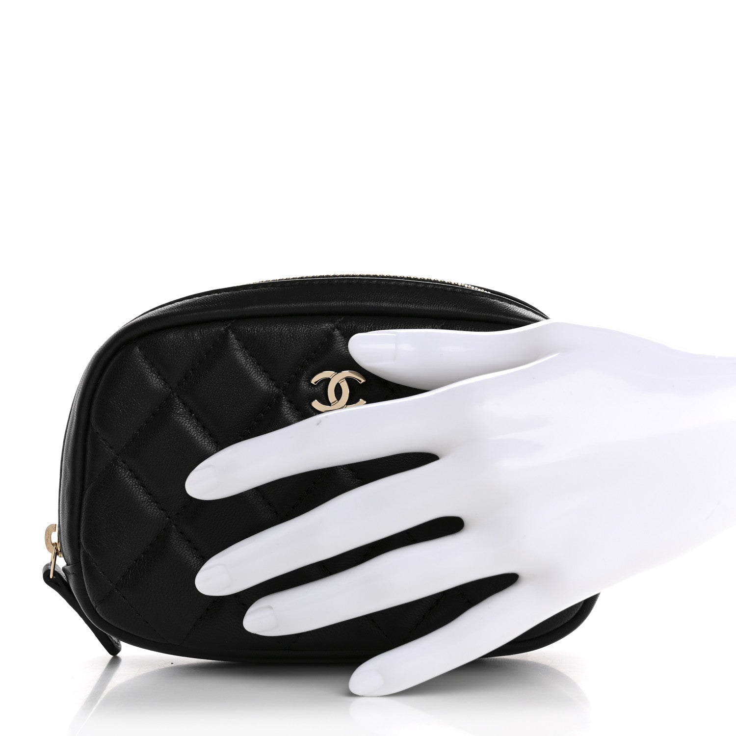 Lambskin Small Curvy Pouch Cosmetic Case Black