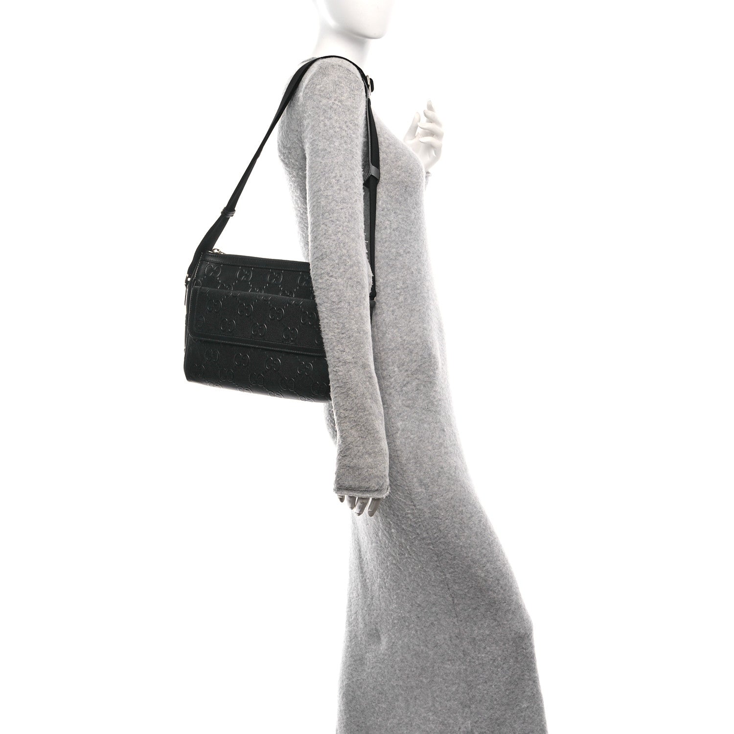 Calfskin GG Tennis Embossed Shoulder Bag Black