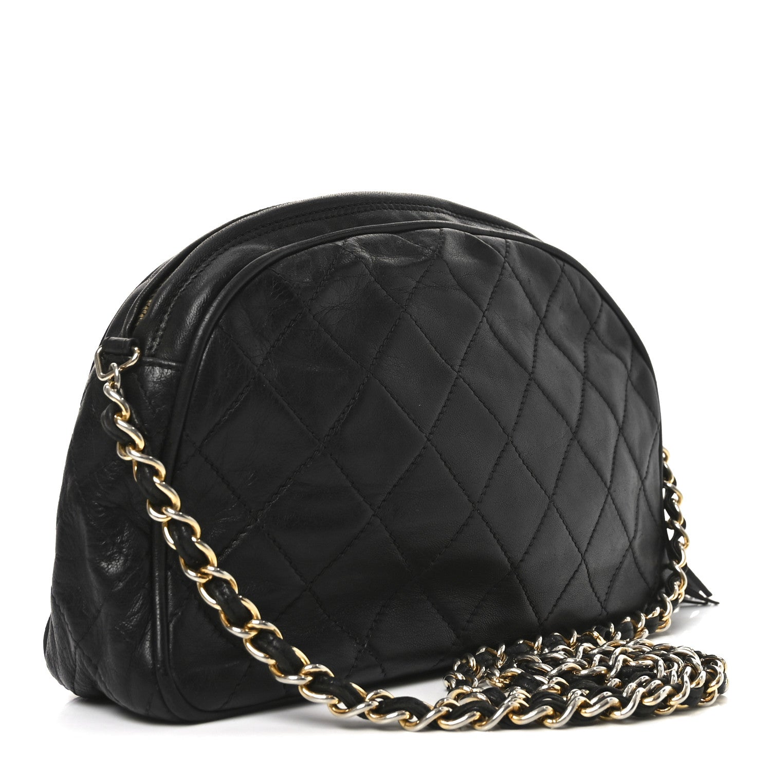 Lambskin Quilted Tassel Camera Case Black