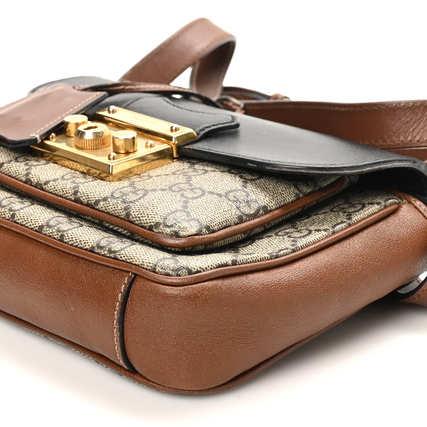 GG Supreme Monogram New Sakai Lux Calfskin Mini Padlock Flap Pocket Shoulder Bag Beige Ebony Black Cuir