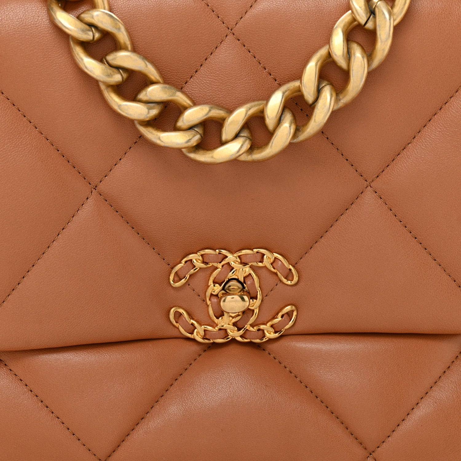 Lambskin Quilted Large Chanel 19 Flap Brown