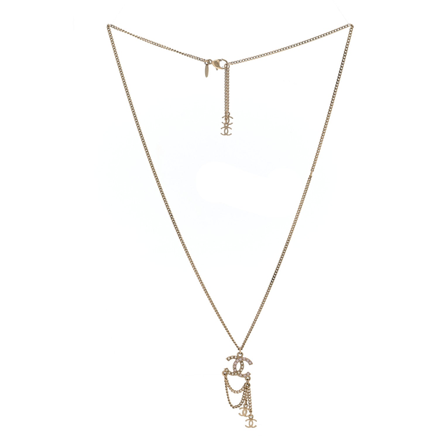 Pearl Crystal CC Chain Necklace Gold Pink