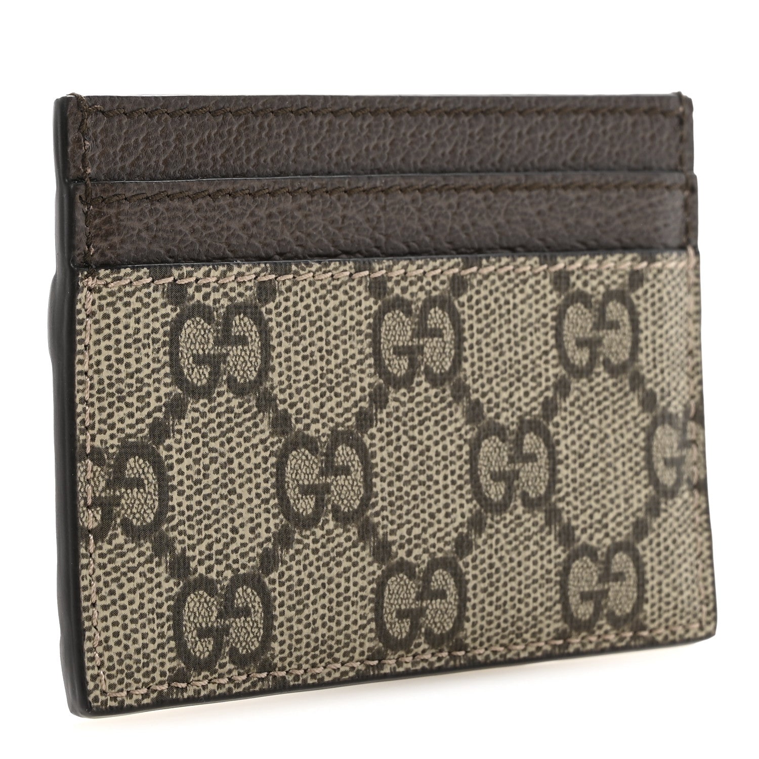 GG Supreme Monogram Textured Dollar Calfskin Ophidia Card Holder Beige Ebony New Acero