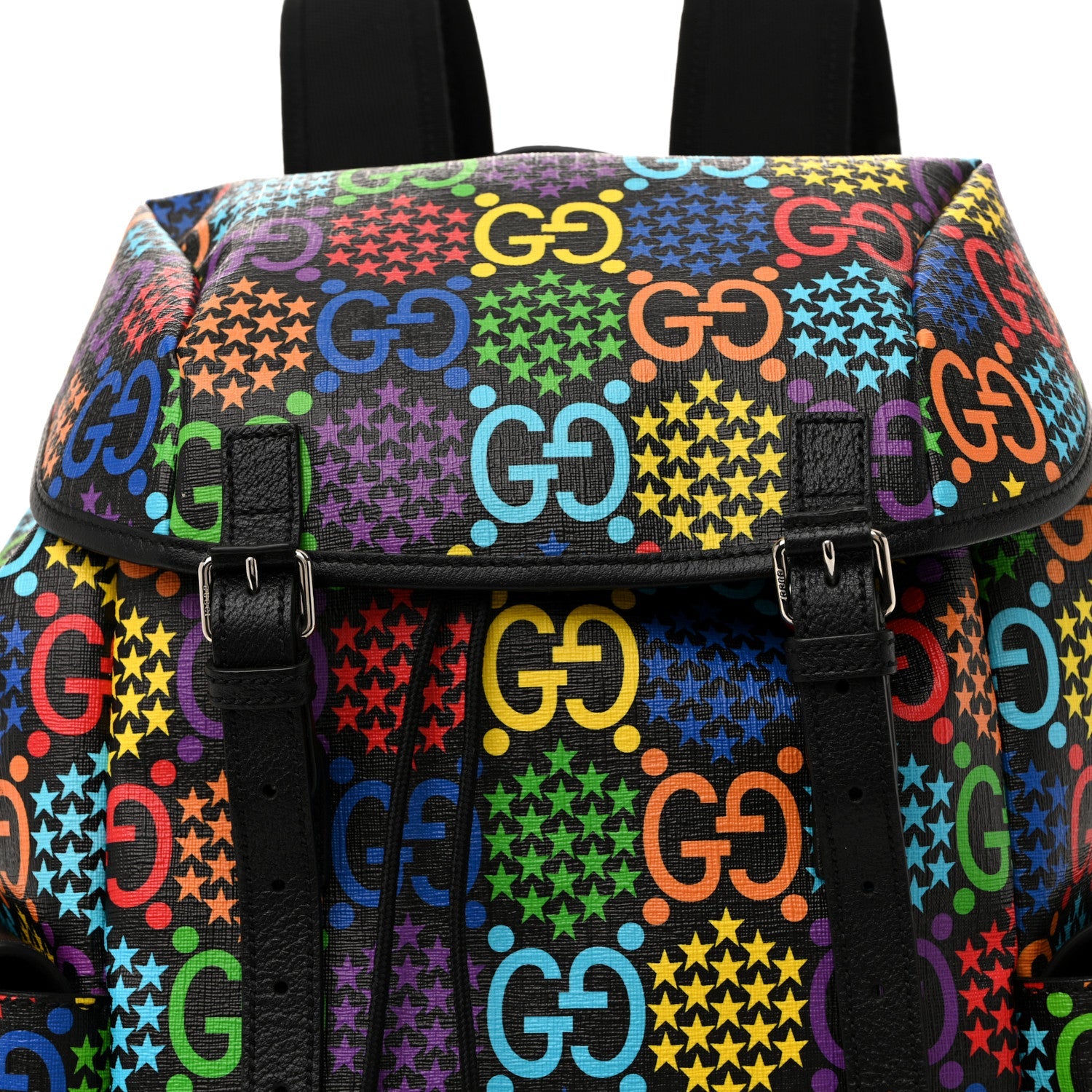 GG Supreme Monogram Psychedelic Medium Double Buckle Backpack Black Multicolor