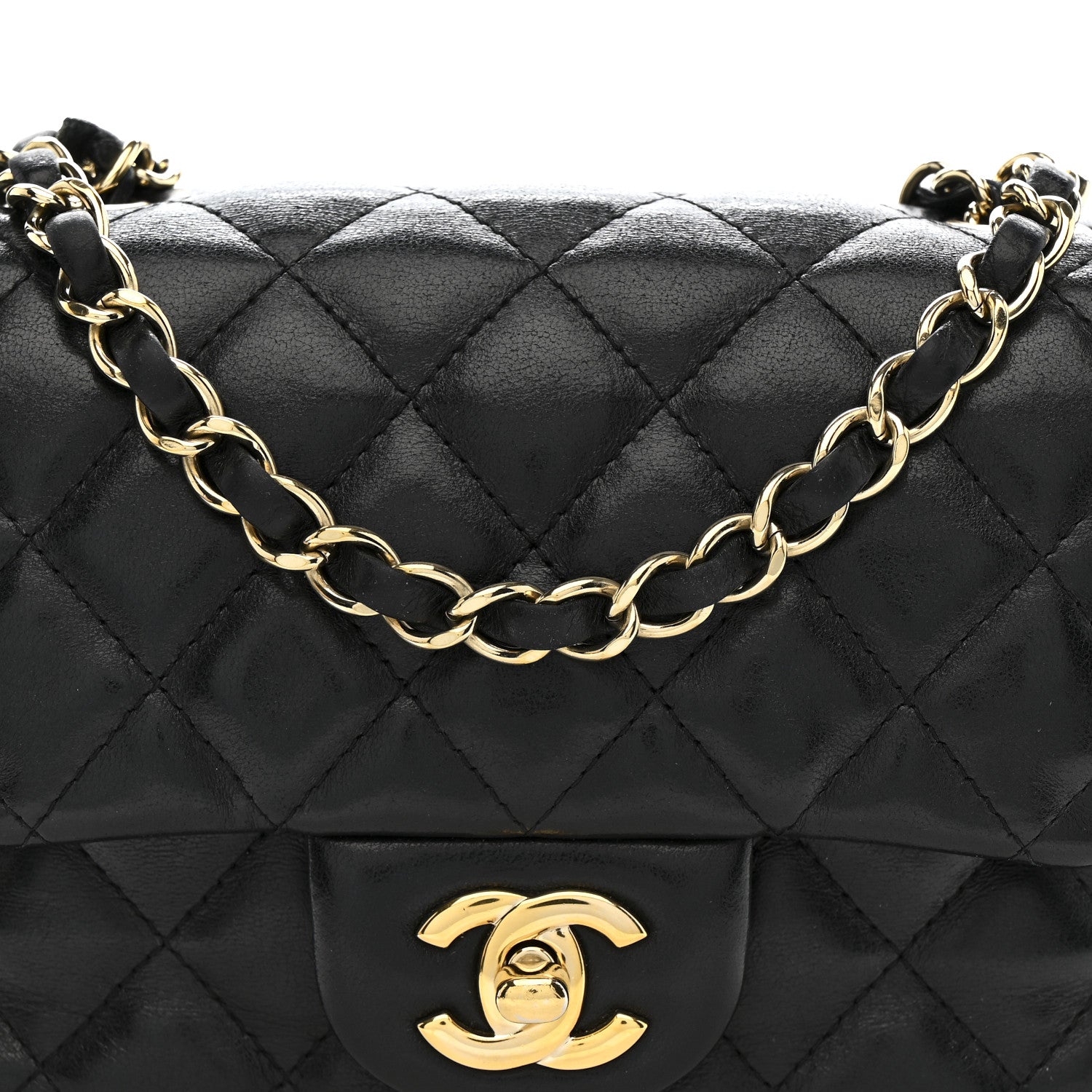 Lambskin Quilted Mini Square Flap Black