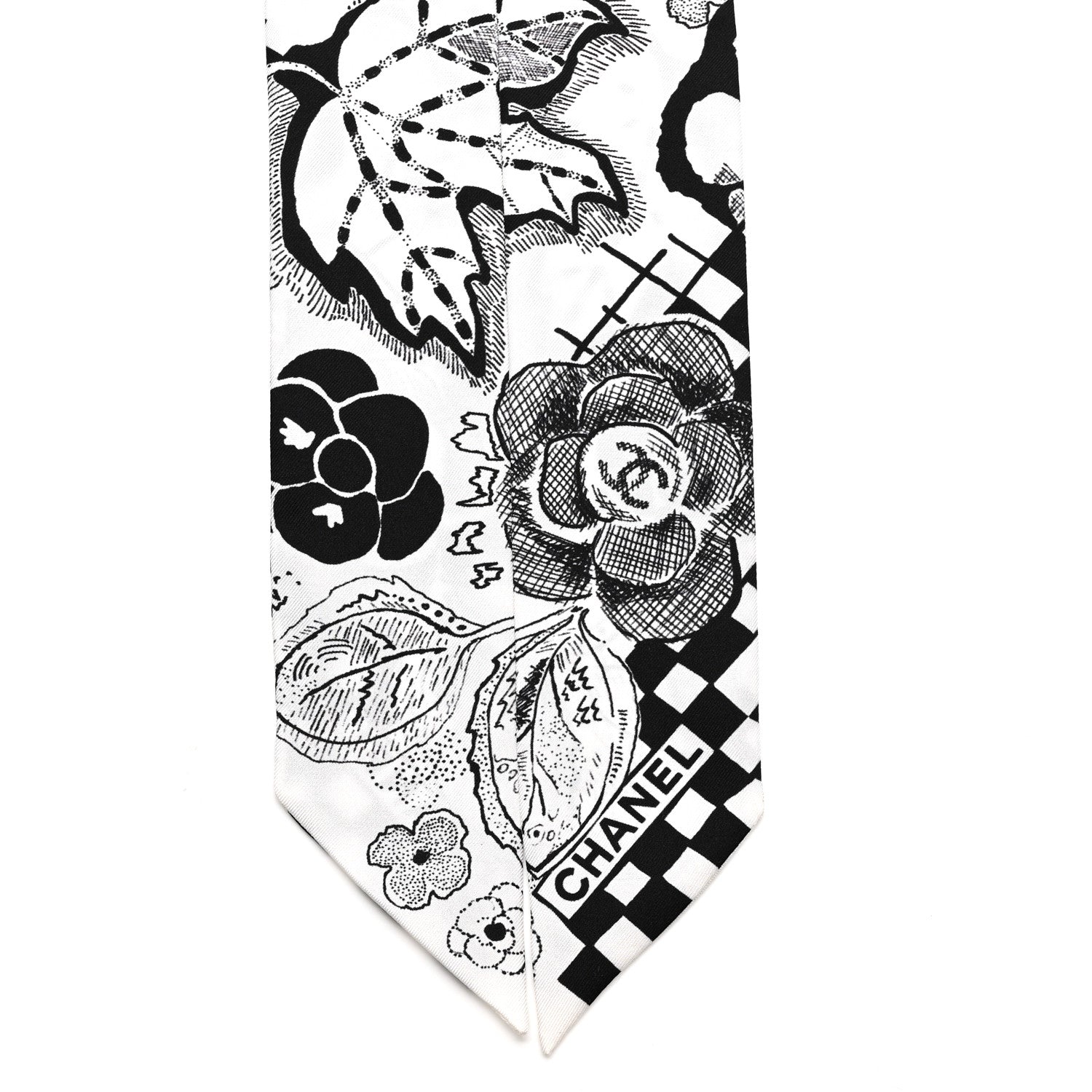 Silk Camellia CC Bandeau Scarf White Black