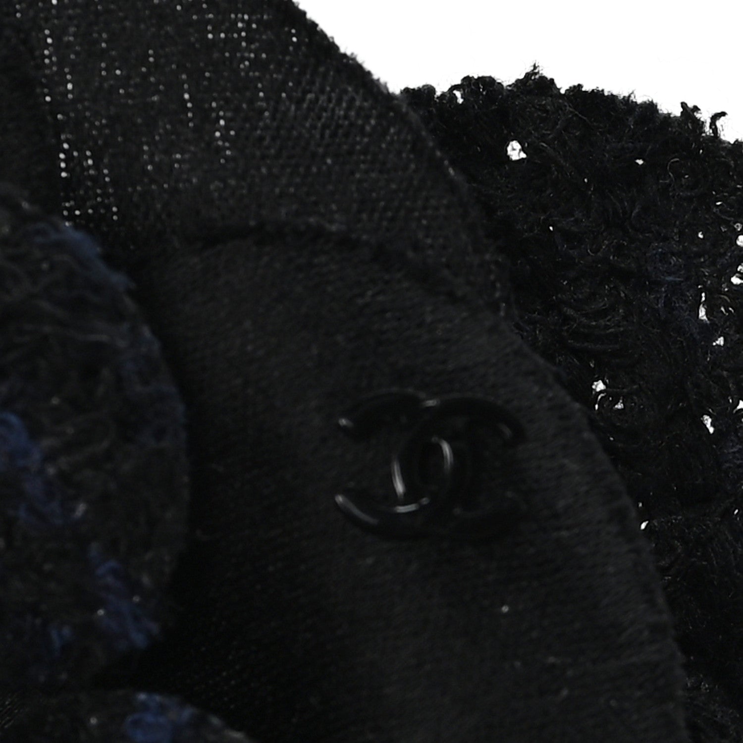 Tweed Fabric Camellia Pin Brooch Navy Blue Black