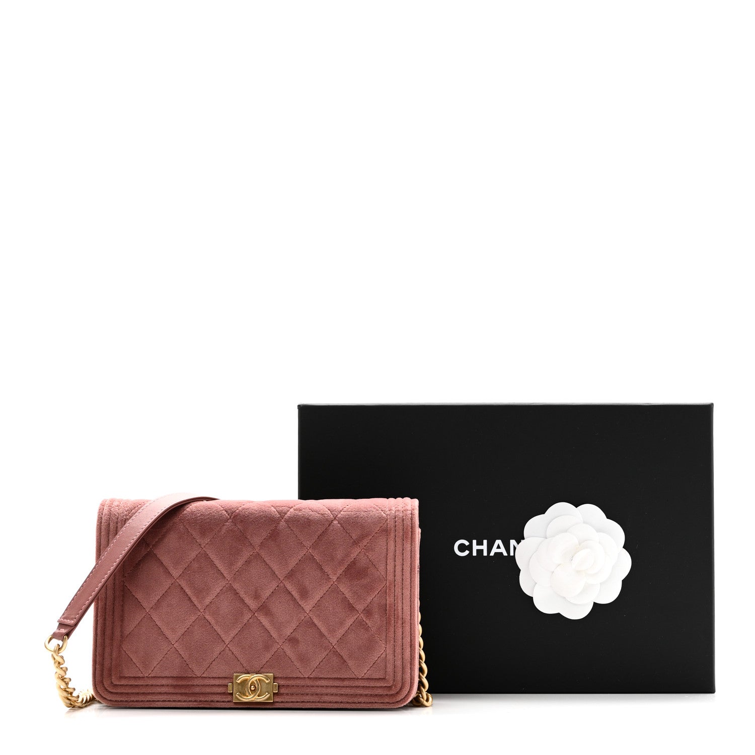 Velvet Quilted Boy Wallet On Chain WOC Pink