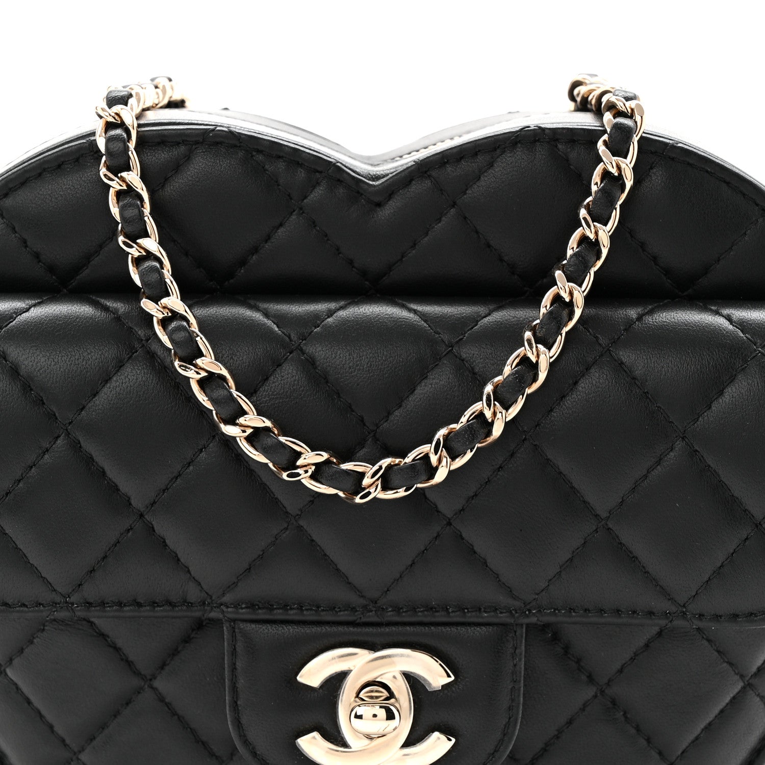 Lambskin Quilted Large CC In Love Heart Bag Black