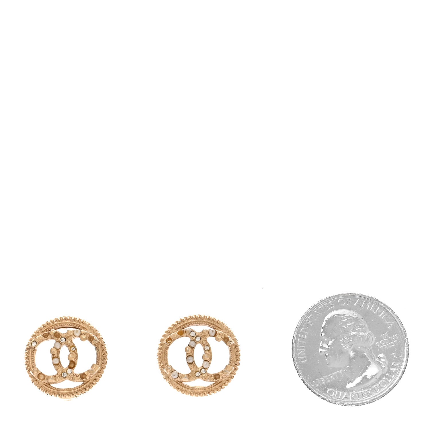 Pearl Crystal CC Round Earrings Gold