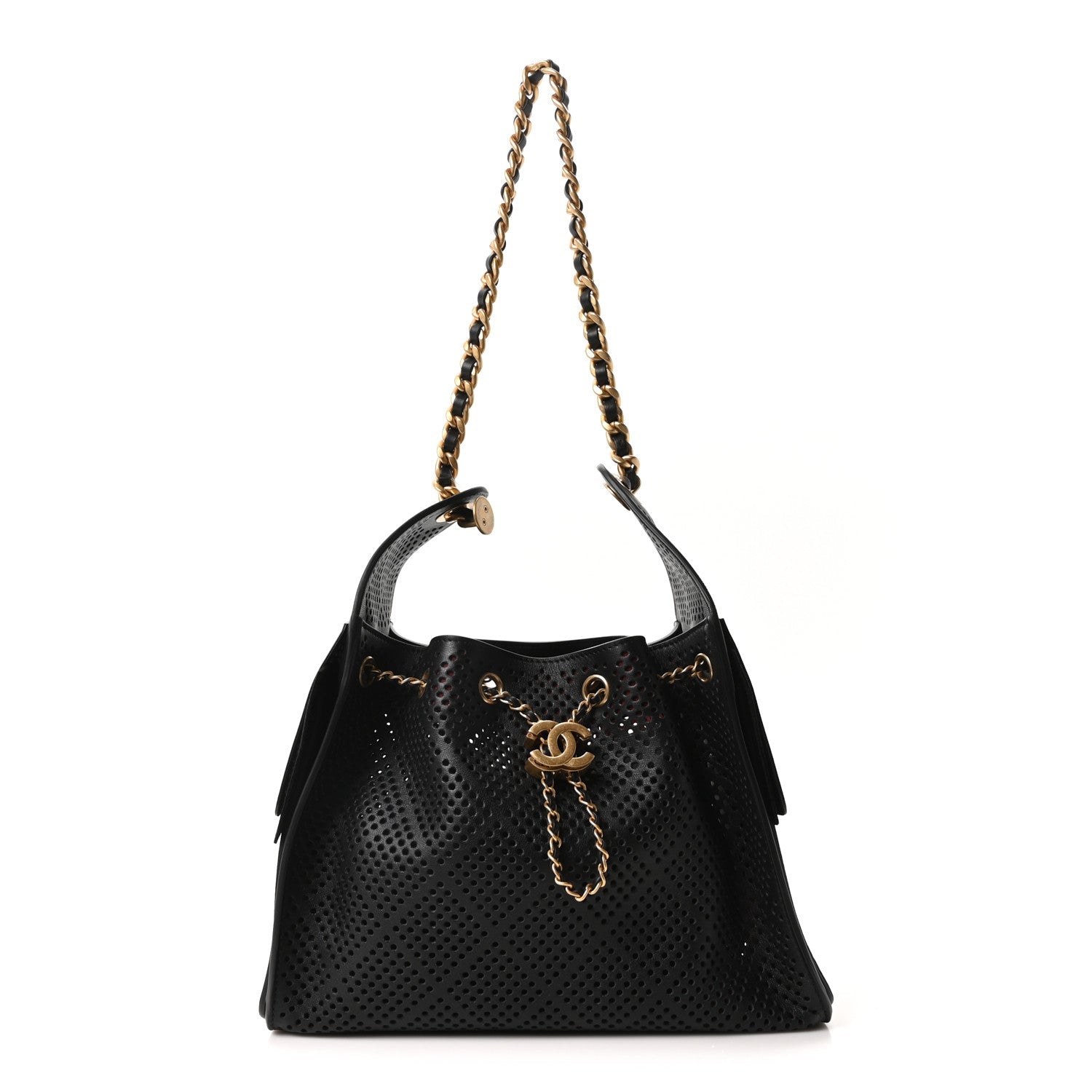 Perforated Calfskin Small Chanel 25 Handbag Black