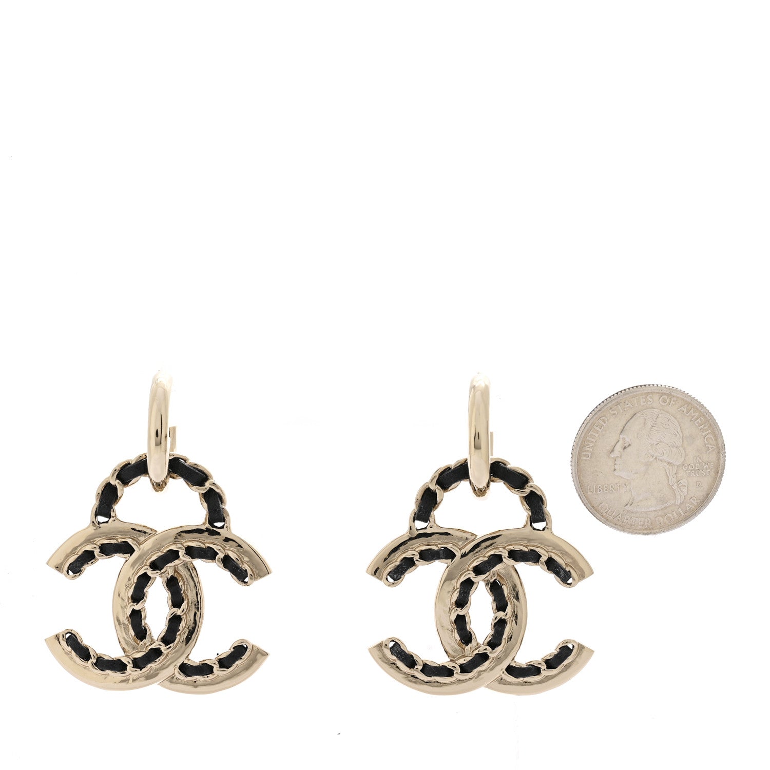 Lambskin Chain CC Drop Earrings Black Gold