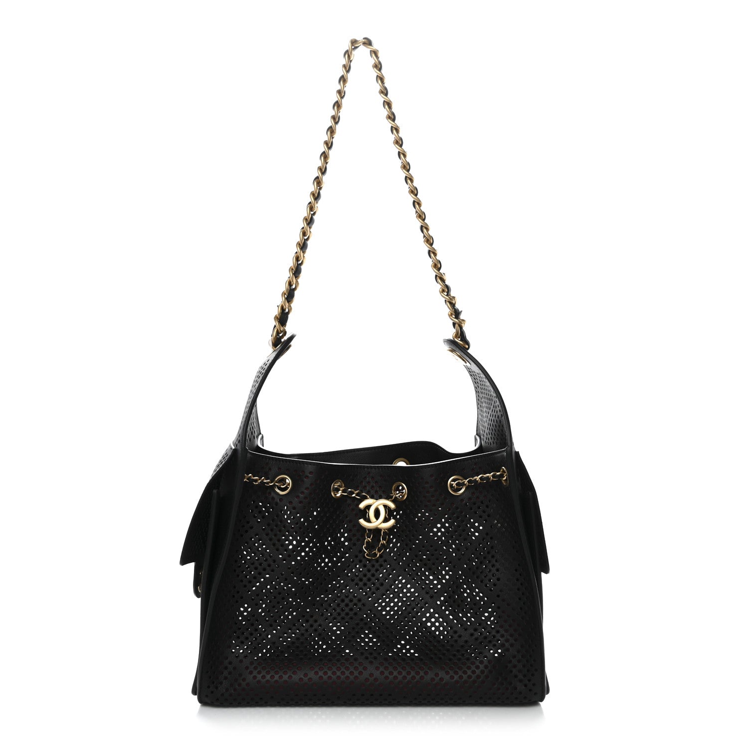 Perforated Calfskin Quilted Small Chanel 25 Handbag Black