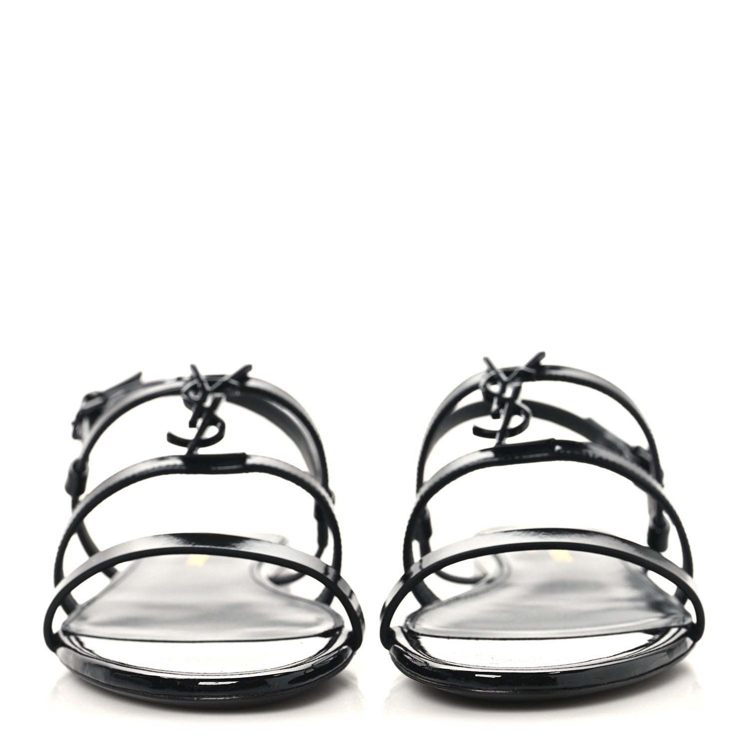Patent Calfskin Cassandra Monogram Sandals 35.5 Black